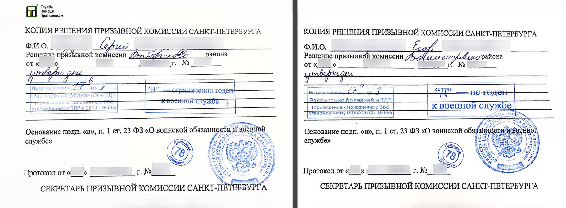 Копии решений призывников с психическими расстройствами