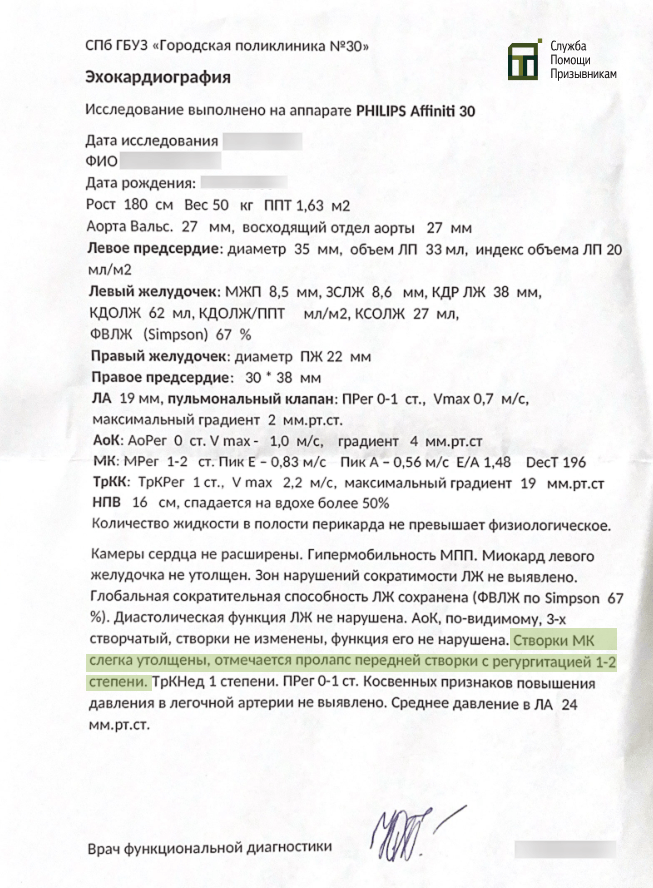 Пролапс митрального клапана у призывников Диагностика пролапса для военкомата
