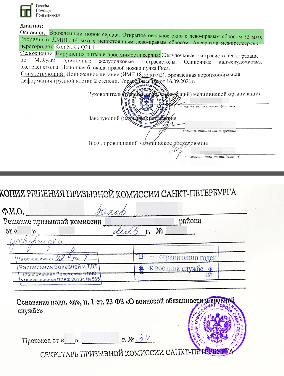 Копия решения призывной комиссии призывника с аритмией