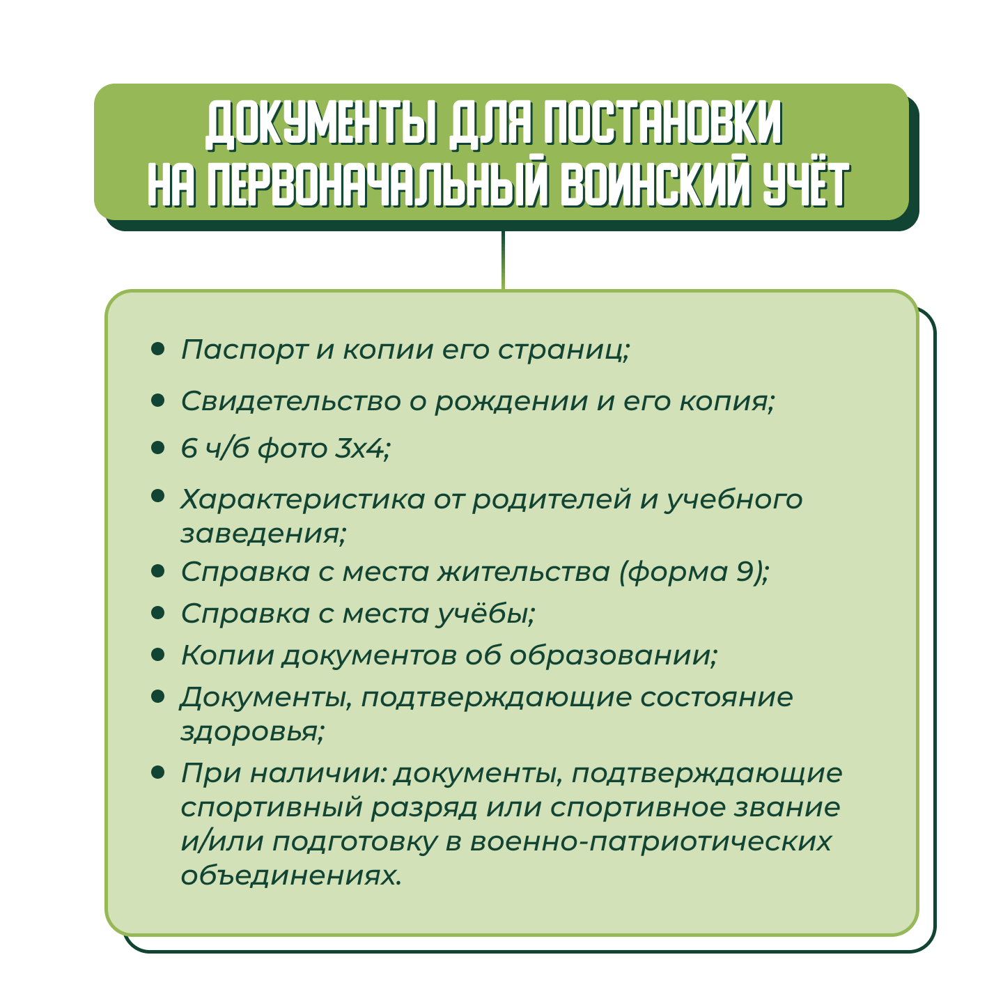Документы для первоначальной постановки на воинский учёт